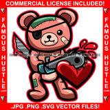 Heartless Gangster Teddy Bear Eye Patch Cutting Heart Blood Bloody Knife Jigsaw Sharp Teeth Stitches Hip Hop Rap Rapper Plug Trap Street Swag Thug Hustler Hustling Trapper Art Graphic Design Logo T-Shirt Print Printing JPG PNG SVG Vector Cut File