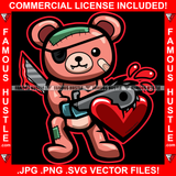 Heartless Gangster Teddy Bear Eye Patch Cutting Heart Blood Bloody Knife Jigsaw Sharp Teeth Stitches Hip Hop Rap Rapper Plug Trap Street Swag Thug Hustler Hustling Trapper Art Graphic Design Logo T-Shirt Print Printing JPG PNG SVG Vector Cut File