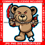 Gangsta Blood Gangster Horror Teddy Bear Scar Face Red Eyes Bloody Knife Dynamite One Leg Bone Hip Hop Rap Plug Trap Street Hood Thug Hustler Hustling Famous Hustle Art Graphic Design Logo T-Shirt Print Printing JPG PNG SVG Vector Cut File