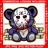 Money Talks Gangster Killer Teddy Bear Hockey Mask Blood Dripping Gold Jewelry Cash Bundles Hip Hop Rap Plug Trap Street Hood Ghetto Swag Thug Famous Hustle Baller Trapper Art Graphic Design Logo T-Shirt Print Printing JPG PNG SVG Vector Cut File