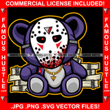 Money Talks Gangster Killer Teddy Bear Hockey Mask Blood Dripping Gold Jewelry Cash Bundles Hip Hop Rap Plug Trap Street Hood Ghetto Swag Thug Famous Hustle Baller Trapper Art Graphic Design Logo T-Shirt Print Printing JPG PNG SVG Vector Cut File