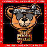 Trapstar Drugs Gangster Teddy Bear Head Bandanna Black Glasses Dollar Sign Earrings Gold Jewelry Hip Hop Plug Street Hood Ghetto Swag Thug Hustler Hustling Famous Hustle Art Graphic Design Logo T-Shirt Print Printing JPG PNG SVG Vector Cut File