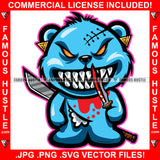 Famous Hustle Horror Gangster Teddy Bear Ripped Yellow Eyes Stuffing Coming Out Bloody Knife Sword Hip Hop Rap Rapper Plug Trap Street Hood Ghetto Swag Thug Hustler Trapper Art Graphic Design Logo T-Shirt Print Printing JPG PNG SVG Vector Cut File