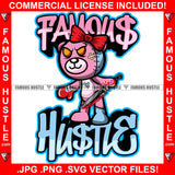 Famous Hustle Cute Female Teddy Bear Bow Bloody Hands Knife Yellow Eyes Stitches Patches Hip Hop Rap Plug Trap Street Hood Ghetto Swag Thug Hustler Hustling Baller Trapper Quote Art Graphic Design Logo T-Shirt Print Printing JPG PNG SVG Vector Cut File