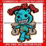 Secure The Bag Horror Gangster Teddy Bear Ripped Stitches Cash Money Bags Sharp Teeth Nails Button Eyes Gold Jewelry Hip Hop Plug Hood Ghetto Famous Hustle Trapper Quote Art Graphic Design Logo T-Shirt Print Printing JPG PNG SVG Vector Cut File