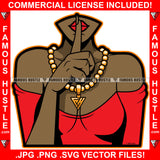 Sexy Woman Red Lips Lipstick Female Shhh Finger Hand Gesture Gold Necklace Lady Jewelry Girl Tattoo Hip Hop Female Rap Plug Trap Swag Hustler Hustling Famous Hustle Art Graphic Design Logo T-Shirt Print Printing JPG PNG SVG Vector Cut File