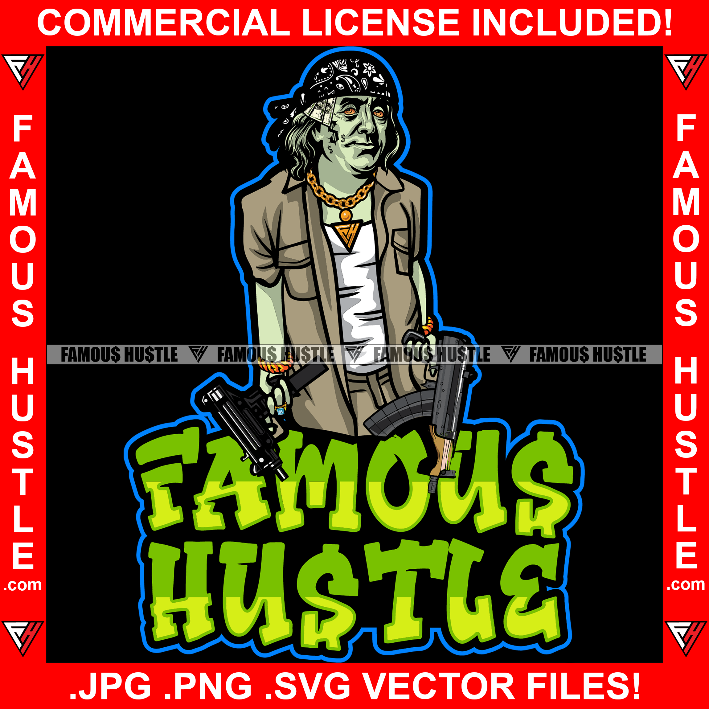 Famous Hustle Gangster Dead President Ben Franklin Face Cash Bandanna ...