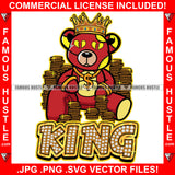 King Gangster Teddy Bear Gold Coins Yellow Broken Heart Eyes Dollar Sign Gold Necklace Jewelry Bling Tattoo Hip Hop Rap Plug Trap Street Hood Ghetto Swag Thug Drip Dripping Quote Art Graphic Design Logo T-Shirt Print Printing JPG PNG SVG Vector Cut File