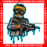 Black Ski Mask Gangster Man Mean Face Gold Teeth Jewelry Cash Money In Teeths Holding Machine Gun Dripping White Eyes Hip Hop Rap Street Hood Thug Famous Hustle Art Graphic Design Logo T-Shirt Print Printing JPG PNG SVG Vector Cut File