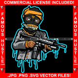 Black Ski Mask Gangster Man Mean Face Gold Teeth Jewelry Cash Money In Teeths Holding Machine Gun Dripping White Eyes Hip Hop Rap Street Hood Thug Famous Hustle Art Graphic Design Logo T-Shirt Print Printing JPG PNG SVG Vector Cut File