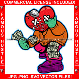 Broken Red Heart Cartoon Character Stitched Eyes Staples Bandages Stuff Coming Out Spreading Money On Arm Leg Tattoo Hip Hop Street Hood Ghetto Swag Art Graphic Design Logo T-Shirt Print Printing JPG PNG SVG Vector Cut File