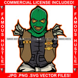Gangster Man Ski Mask Two Hands Cash Robber Gold Teeth Yellow Eyes Watch Jewelry Necklace Hip Hop Rap Rapper Plug Trap Street Hood Thug Hustling Drip Famous Art Graphic Design Logo T-Shirt Print Printing JPG PNG SVG Vector Cut File