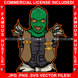Gangster Man Ski Mask Two Hands Cash Robber Gold Teeth Yellow Eyes Watch Jewelry Necklace Hip Hop Rap Rapper Plug Trap Street Hood Thug Hustling Drip Famous Art Graphic Design Logo T-Shirt Print Printing JPG PNG SVG Vector Cut File