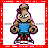 Money Bag Cartoon Character Cash Bags White Dollar Sign Eyes Tattoo Hip Hop Rap Hustler Drip Trap Hood Thug Gang Street Ghetto Rich Famous Hustle Art Graphic Design Logo T-Shirt Print Printing JPG PNG SVG Vector Cut File