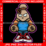 Money Bag Cartoon Character Cash Bags White Dollar Sign Eyes Tattoo Hip Hop Rap Hustler Drip Trap Hood Thug Gang Street Ghetto Rich Famous Hustle Art Graphic Design Logo T-Shirt Print Printing JPG PNG SVG Vector Cut File