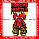 Famous Hustle Bloody Broken Red Heart Cartoon Character Stitched Tears Eyes Staples Bandages Stuff Coming Out Cash Hand Money Bags Tattoo Hip Hop Street Hood Ghetto Swag Quote Art Graphic Design Logo T-Shirt Print Printing JPG PNG SVG Vector Cut File