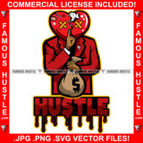 Hustle Dripping Broken Red Heart Cartoon Character Stitched Eyes Staples Bandages Stuff Coming Out Cash Hand Money Bag Tattoo Hip Hop Street Hood Ghetto Swag Quote Art Graphic Design Logo T-Shirt Print Printing JPG PNG SVG Vector Cut File