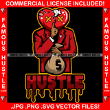 Hustle Dripping Broken Red Heart Cartoon Character Stitched Eyes Staples Bandages Stuff Coming Out Cash Hand Money Bag Tattoo Hip Hop Street Hood Ghetto Swag Quote Art Graphic Design Logo T-Shirt Print Printing JPG PNG SVG Vector Cut File