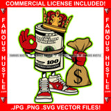 Bag Chaser Dripping King Gangster 100 Dollar Bill Money Roll Cash Bag Sneakers Hip Hop Rap Plug Trap Street Hood Ghetto Swag Thug Hustling Famous Hustle Baller Trapper Art Graphic Design Logo T-Shirt Print Printing JPG PNG SVG Vector Cut File