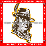 Trap Star Drug Gangster President Ben Franklin Hat Cap Jewelry Dollar Sign Hip Hop Rap Rapper Plug Trap Street Hood Ghetto Swag Thug Hustling Famous Hustle Baller Trapper Art Graphic Design Logo T-Shirt Print Printing JPG PNG SVG Vector Cut File