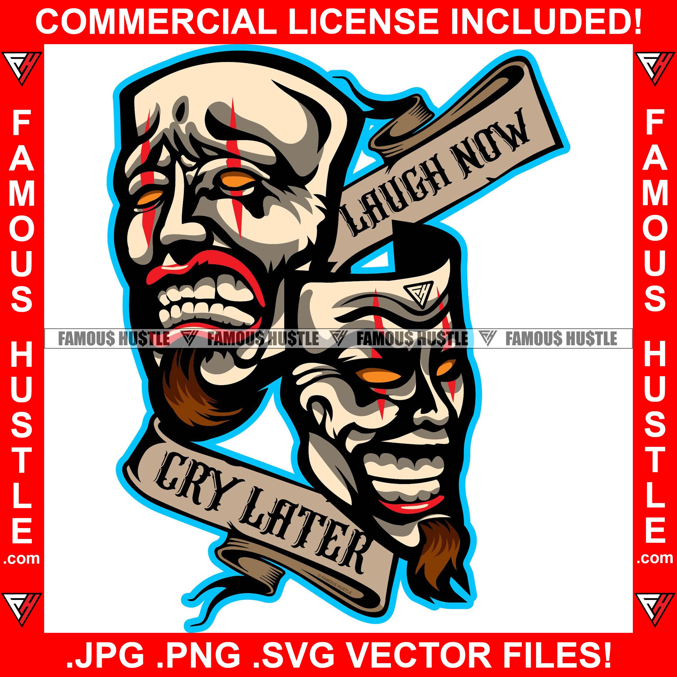 laugh now cry later faces vector