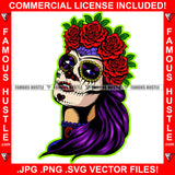 Famous Hustle Sexy Lady Joker Face Makeup Red Roses Halo Crown Hip Hop Rap Rapper Plug Trap Street Hood Ghetto Swag Thug Hustler Hustling Baller Trapper Art Graphic Design Logo T-Shirt Print Printing JPG PNG SVG Vector Cut File