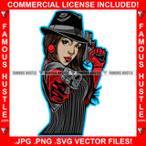 Famous Hustle Sexy Gangster Lady Female Black Dress Hat Red Gloves Pistol Guns Hip Hop Rap Rapper Plug Trap Street Hood Ghetto Swag Thug Hustler Hustling Baller Trapper Art Graphic Design Logo T-Shirt Print Printing JPG PNG SVG Vector Cut File