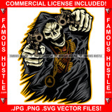 Street Legend Dripping Skull Skeleton Grim Reaper Hooded Bullets Pistol Guns Angry Hip Hop Rap Plug Trap Street Hood Swag Thug Hustler Hustling Famous Hustle Baller Trapper Art Graphic Design Logo T-Shirt Print Printing JPG PNG SVG Vector Cut File