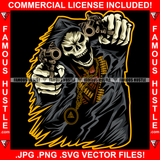 Street Legend Dripping Skull Skeleton Grim Reaper Hooded Bullets Pistol Guns Angry Hip Hop Rap Plug Trap Street Hood Swag Thug Hustler Hustling Famous Hustle Baller Trapper Art Graphic Design Logo T-Shirt Print Printing JPG PNG SVG Vector Cut File