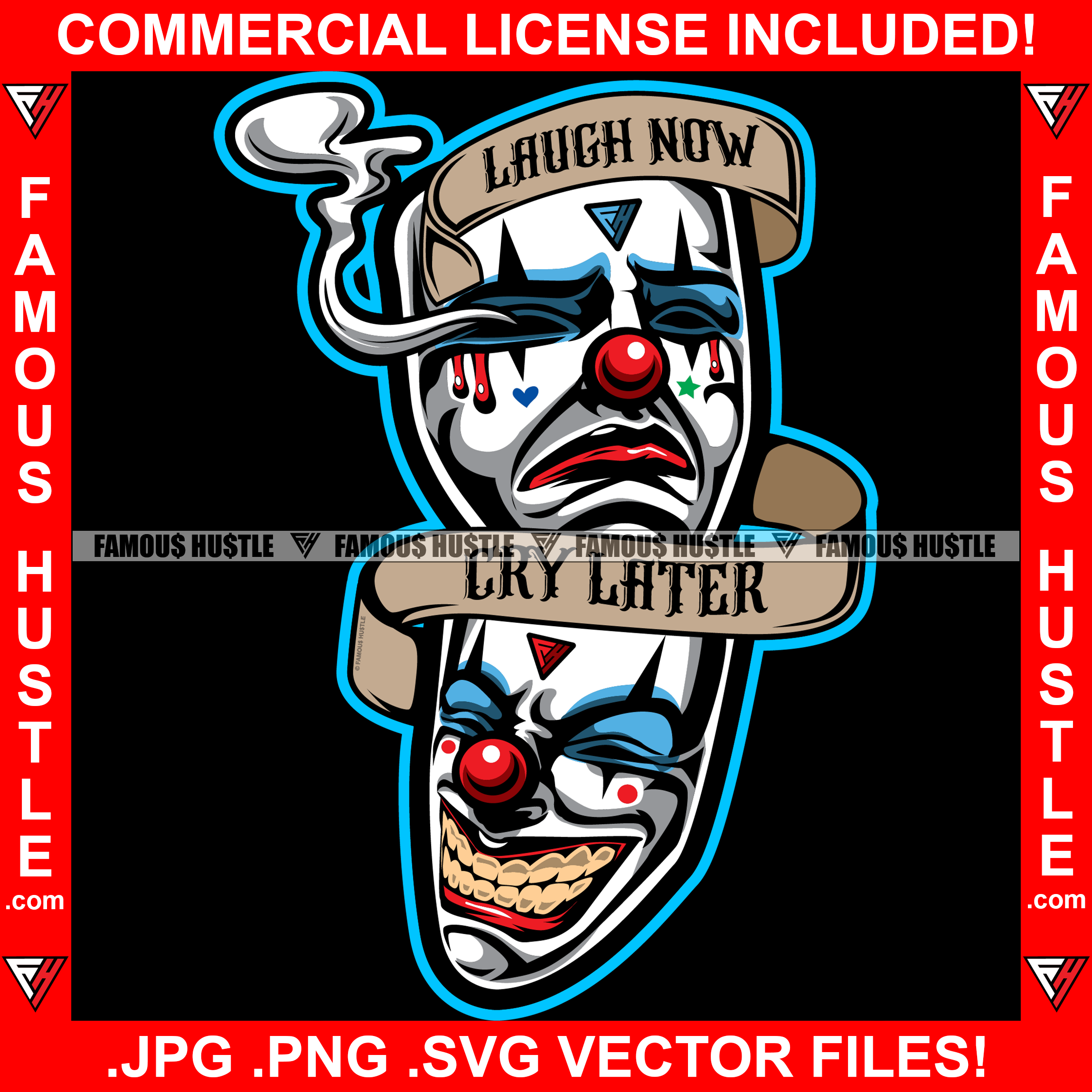 laugh now cry later faces vector