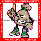 Runnin The Streetz Gangster Money Bag Cartoon Character Dollar Sign Eyes Gold Gun Tattoo Hip Hop Rap Boss Drip Trap Hood Thug Gang Street Mafia Mob Hitman Famous Hustle Art Graphic Design Logo Print Printing Vector SVG Cut File