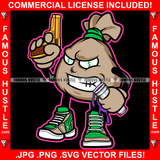 Runnin The Streetz Gangster Money Bag Cartoon Character Dollar Sign Eyes Gold Gun Tattoo Hip Hop Rap Boss Drip Trap Hood Thug Gang Street Mafia Mob Hitman Famous Hustle Art Graphic Design Logo Print Printing Vector SVG Cut File