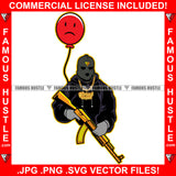 Gangster Black Ski Mask Holding Gold Machine Gun Red Balloon Sad Face Hip Hop Rap Rapper Plug Trap Street Hood Ghetto Swag Thug Hustler Hustling Drip Gang Member Graphic Design Logo T-Shirt Print Printing JPG PNG SVG Vector Cut File