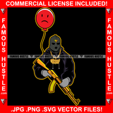 Gangster Black Ski Mask Holding Gold Machine Gun Red Balloon Sad Face Hip Hop Rap Rapper Plug Trap Street Hood Ghetto Swag Thug Hustler Hustling Drip Gang Member Graphic Design Logo T-Shirt Print Printing JPG PNG SVG Vector Cut File