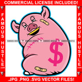 Rich Hustle Huge Pig Dollar Sign Tattoo Gold Teeth Scar Bandage Mean Face Hip Hop Rap Rapper Plug Trap Street Hood Ghetto Swag Thug Hustler Hustling Flex Drip Famous Hustle Art Graphic Design Logo T-Shirt Print Printing JPG PNG SVG Vector Cut File