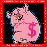 Rich Hustle Huge Pig Dollar Sign Tattoo Gold Teeth Scar Bandage Mean Face Hip Hop Rap Rapper Plug Trap Street Hood Ghetto Swag Thug Hustler Hustling Flex Drip Famous Hustle Art Graphic Design Logo T-Shirt Print Printing JPG PNG SVG Vector Cut File