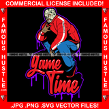 Game Time Gangster Cash Money 100 Dollar Bill Ski Mask Gold Necklace Hip Hop Rap Rapper Plug Trap Street Hood Ghetto Swag Thug Hustler Hustling Boss Famous Hustle Quote Rich Art Graphic Design Logo T-Shirt Print Printing JPG PNG SVG Vector Cut File