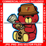 Gangster Teddy Bear Bucket Hat Scar Face Gold Chain Jewelry Holding Cash Stack Money Bag Hip Hop Rap Rapper Trap Street Hood Ghetto Swag Thug Hustler Hustling Famous Hustle Rich Art Graphic Design Logo T-Shirt Print Printing JPG PNG SVG Vector Cut File