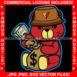 Gangster Teddy Bear Bucket Hat Scar Face Gold Chain Jewelry Holding Cash Stack Money Bag Hip Hop Rap Rapper Trap Street Hood Ghetto Swag Thug Hustler Hustling Famous Hustle Rich Art Graphic Design Logo T-Shirt Print Printing JPG PNG SVG Vector Cut File