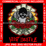 Just Hustle Street Demon Gangster Angel Statue Wings Wearing Ski Mask Cash Bag Red Roses Gold Bars Hip Hop Rap Rapper Plug Trap Swag Thug Hustler Hustling Famous Trapper Quote Art Graphic Design Logo T-Shirt Print Printing JPG PNG SVG Vector Cut File