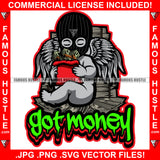 Got Money Gangster Baby Statue Angel Wings Ski Mask Stack Cash Bag Hip Hop Rap Rapper Plug Trap Street Hood Ghetto Swag Thug Boss Hustler Drip Dripping Famous Hustle Quote Art Graphic Design Logo T-Shirt Print Printing JPG PNG SVG Vector Cut File