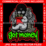 Got Money Gangster Baby Statue Angel Wings Ski Mask Stack Cash Bag Hip Hop Rap Rapper Plug Trap Street Hood Ghetto Swag Thug Boss Hustler Drip Dripping Famous Hustle Quote Art Graphic Design Logo T-Shirt Print Printing JPG PNG SVG Vector Cut File