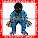 Mind On My Money Gangster Man Ski Mask Full Of Cash Money Bags Gold Necklace Sneakers Hip Hop Rap Plug Trap Street Hood Ghetto Swag Hustling Famous Hustle Baller Trapper Art Graphic Design Logo T-Shirt Print Printing JPG PNG SVG Vector Cut File