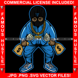 Mind On My Money Gangster Man Ski Mask Full Of Cash Money Bags Gold Necklace Sneakers Hip Hop Rap Plug Trap Street Hood Ghetto Swag Hustling Famous Hustle Baller Trapper Art Graphic Design Logo T-Shirt Print Printing JPG PNG SVG Vector Cut File