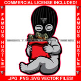 Gangster Baby Statue Ski Mask Closed Eyes Thief Robber Face Holding Cash Money Bag Hip Hop Rap Rapper Plug Trap Street Hood Ghetto Thug Savage Famous Hustle Art Graphic Design Logo T-Shirt Print Printing JPG PNG SVG Vector Cut File