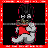 Gangster Baby Statue Ski Mask Closed Eyes Thief Robber Face Holding Cash Money Bag Hip Hop Rap Rapper Plug Trap Street Hood Ghetto Thug Savage Famous Hustle Art Graphic Design Logo T-Shirt Print Printing JPG PNG SVG Vector Cut File