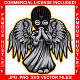 Famous Hustle Gangster Statue Angel Wings Ski Mask Praying Machine Gun Bullets Thank You Hands Hip Hop Rap Rapper Plug Trap Street Hood Ghetto Swag Thug Boss Hustler Art Graphic Design Logo T-Shirt Print Printing JPG PNG SVG Vector Cut File