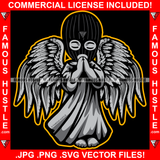 Famous Hustle Gangster Statue Angel Wings Ski Mask Praying Machine Gun Bullets Thank You Hands Hip Hop Rap Rapper Plug Trap Street Hood Ghetto Swag Thug Boss Hustler Art Graphic Design Logo T-Shirt Print Printing JPG PNG SVG Vector Cut File