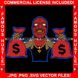 Gangster Money Red Ski Mask Two Cash Money Bags Gold Teeth Jewelry Hip Hop Rap Rapper Plug Trap Street Hood Ghetto Swag Thug Hustling Flex Drip Famous Hustler Art Graphic Design Logo T-Shirt Print Printing JPG PNG SVG Vector Cut File