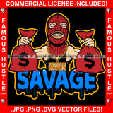 Savage Gangster White Man Red Ski Mask Two Cash Money Bags Gold Jewelry Hip Hop Rap Rapper Plug Trap Street Hood Ghetto Swag Thug Hustling Flex Drip Famous Hustler Quote Art Graphic Design Logo T-Shirt Print Printing JPG PNG SVG Vector Cut File